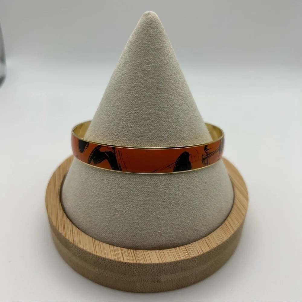 Vintage Orange with Black Swirls Gold Tone Bangle Bracelet